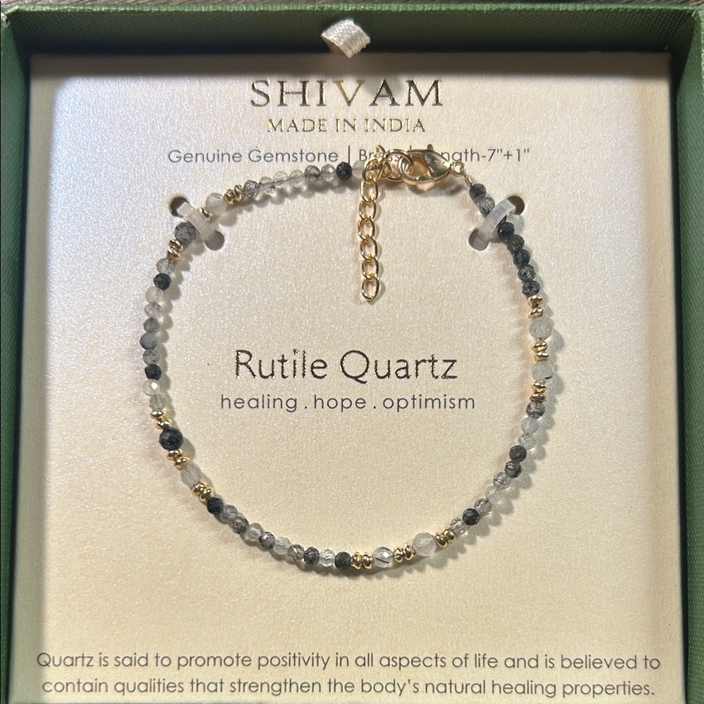 Shivam Rutile Quartz Beaded‎ Bracelet in Gray and Gold